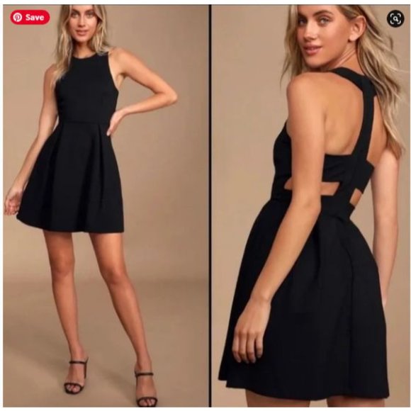Lulus Dresses & Skirts - Lulu's Cutout and About Mini Dress XS Stretch Black Skater Open Back Flare Skirt